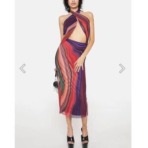 AFRM Tana Fresh midi dress in abstract rouge wave size L